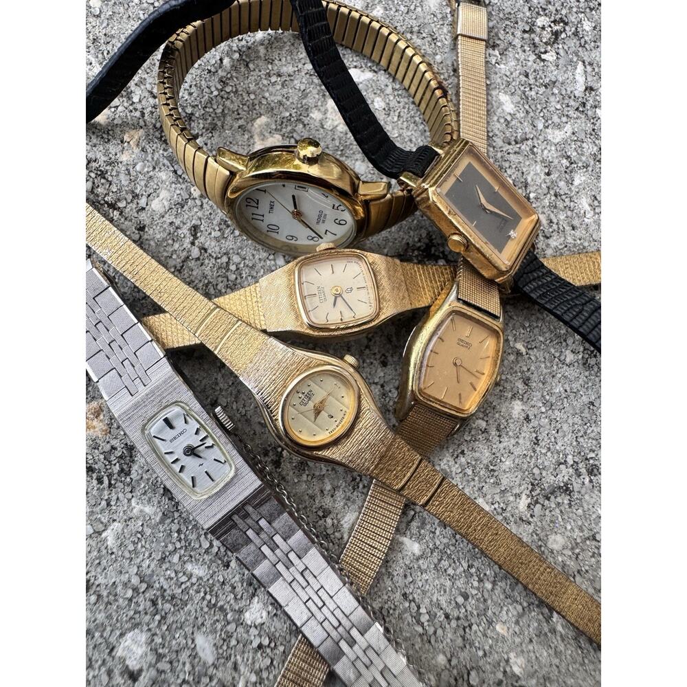 Vintage Seiko Citizen Timex Watch Lot Gold Tone Quartz Parts/Repair 1 Working - Picture 15 of 16